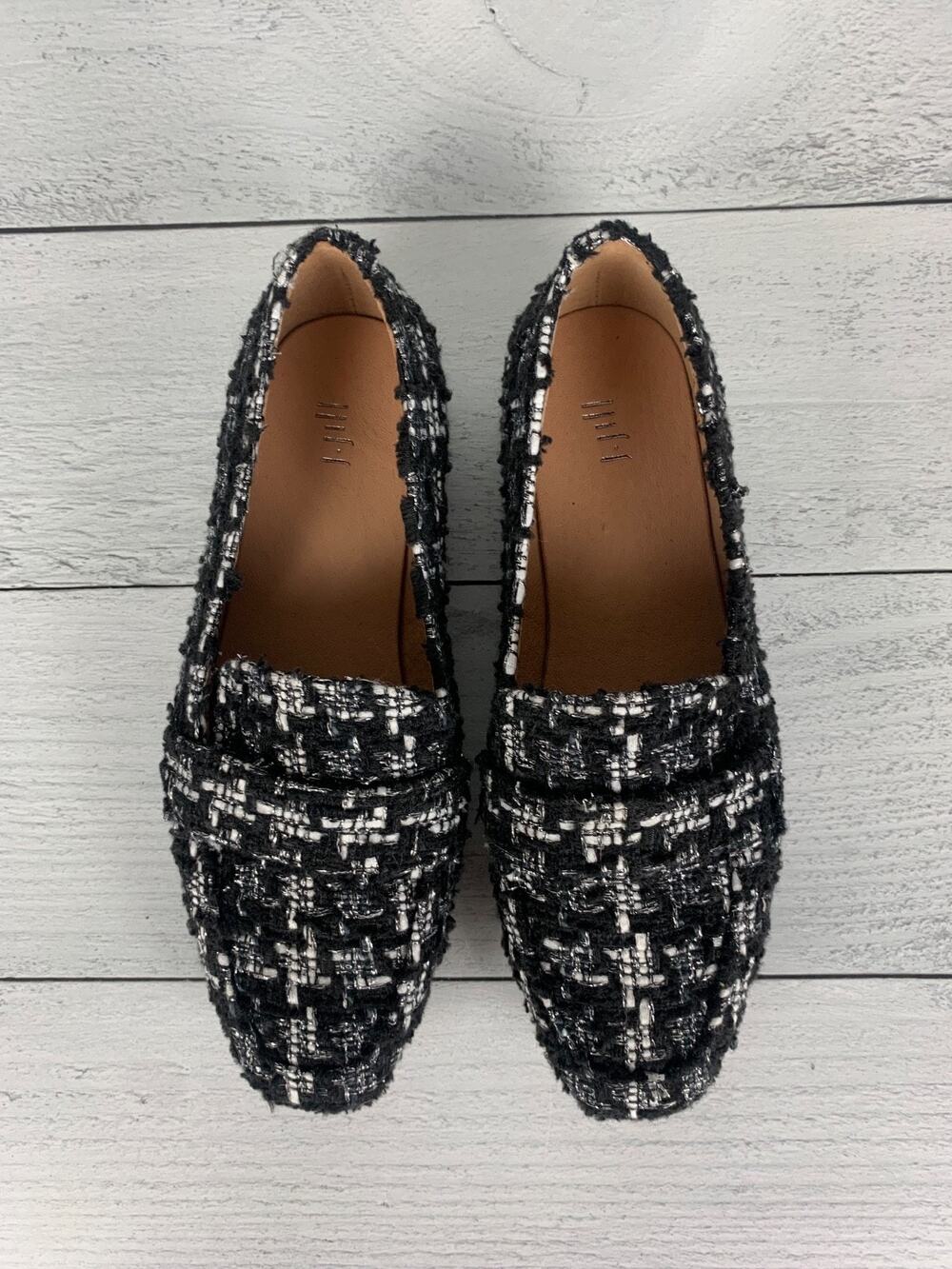 J.Jill Women's Size 7 Black White Plaid Tweed Casual Slip On Flats Loafers Shoes